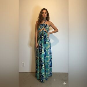 Blue and Green Halter Maxi Dress